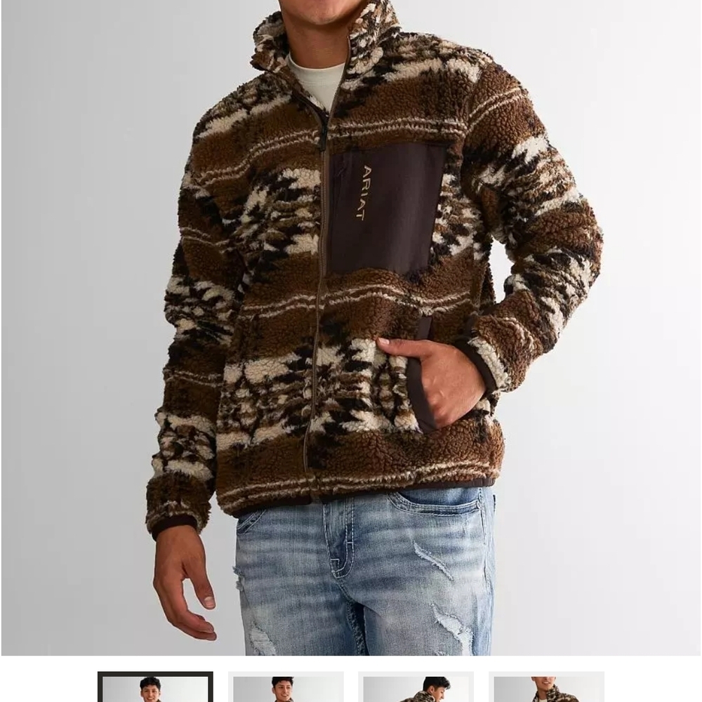 Ariat Men's Brown and Cream Zip-Up Mammoth Sweater
